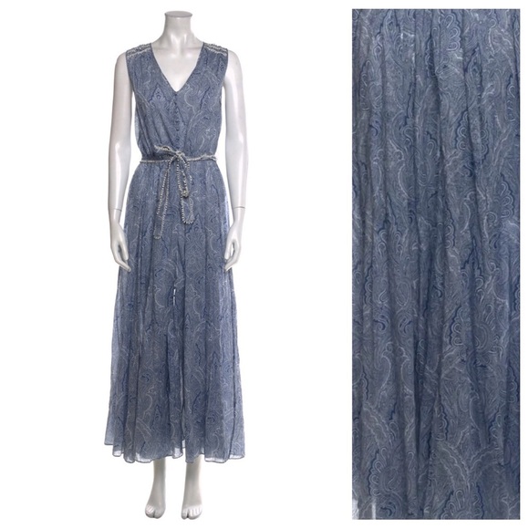 Marchesa Dresses & Skirts - NWOT MARCHESA VOYAGE Blue Printed Long Dress with Embroidered Accent Belt Size 8